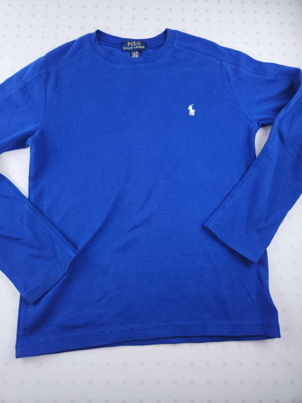 Boy's Polo by Ralph Lauren Boy’s Bright Blue Waffle Long-Sleeve Crew Medium